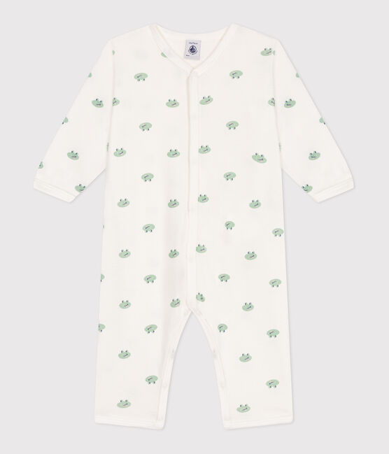 Babies' footless frog pattern cotton pyjamas MARSHMALLOW white/MULTICO white