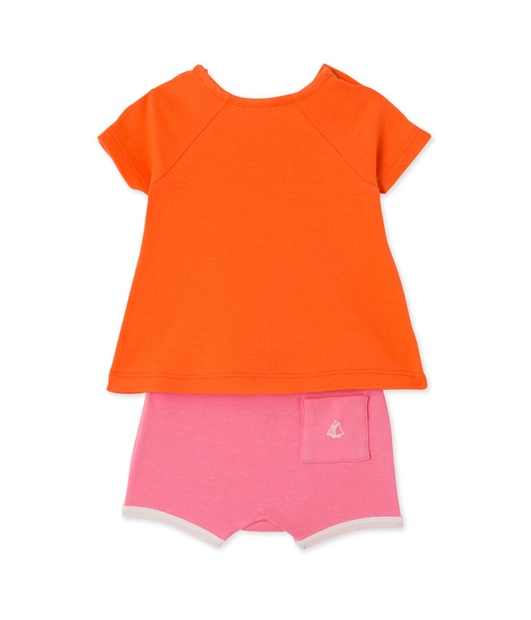 Baby girls' shorts and tee set orange/pink