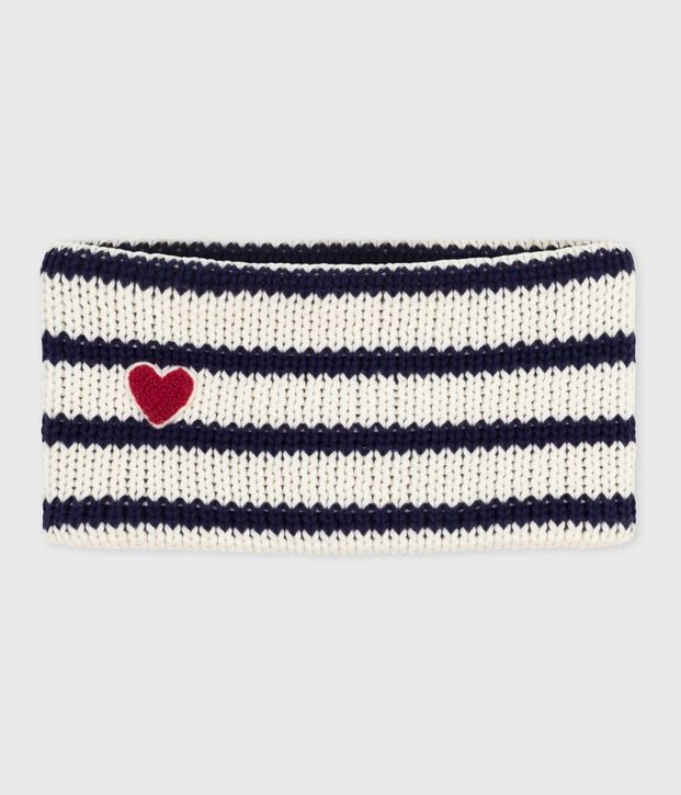 Babies' stripy fleece-lined knitted snood blue/blue