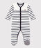 Babies' Stripy Velour Pyjamas MARSHMALLOW white/SMOKING blue