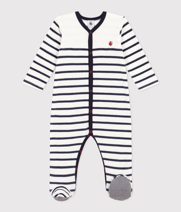 Babies' Stripy Velour Pyjamas white/blue