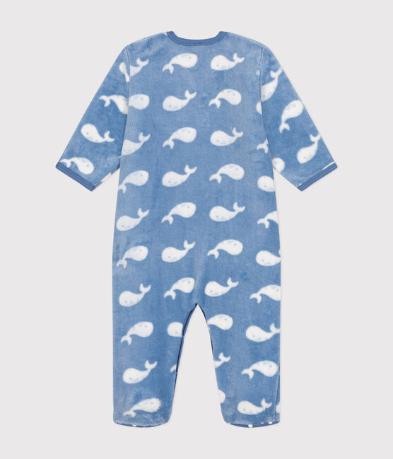 Babies' fleece onesie BEACH blue/MARSHMALLOW
