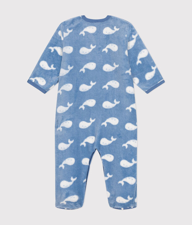 Babies' fleece onesie blue/white