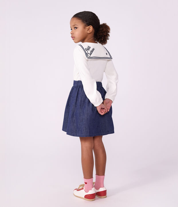 Short skirt in plain denim with a star pattern blue