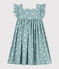 Children's long, sleeveless floral cotton dress PAUL blue/MARSHMALLOW white