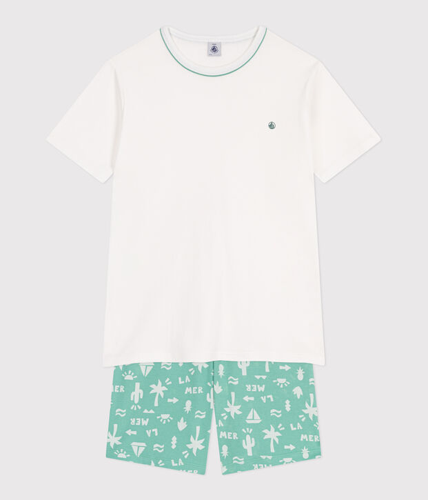 Children's short cotton pyjamas white/green