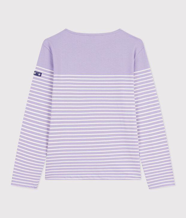 Women's cotton Breton T-shirt top purple/ecru