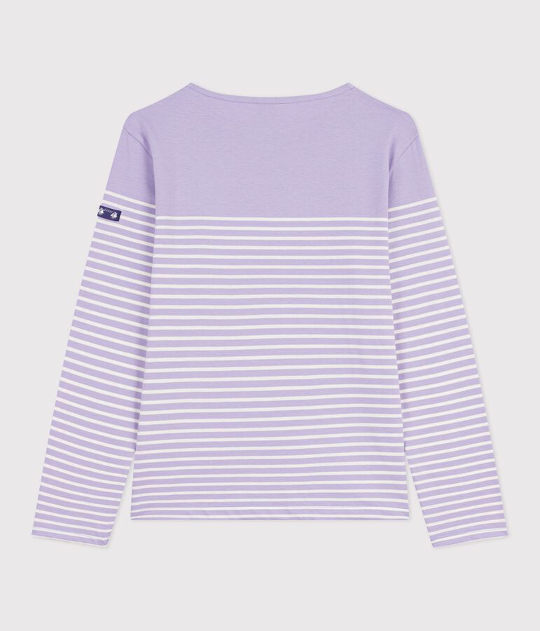 Women's cotton Breton T-shirt top purple/ecru