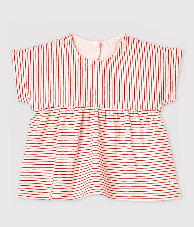 Baby Girls' Short-Sleeved Stripy Tube Knit Blouse pink/pink