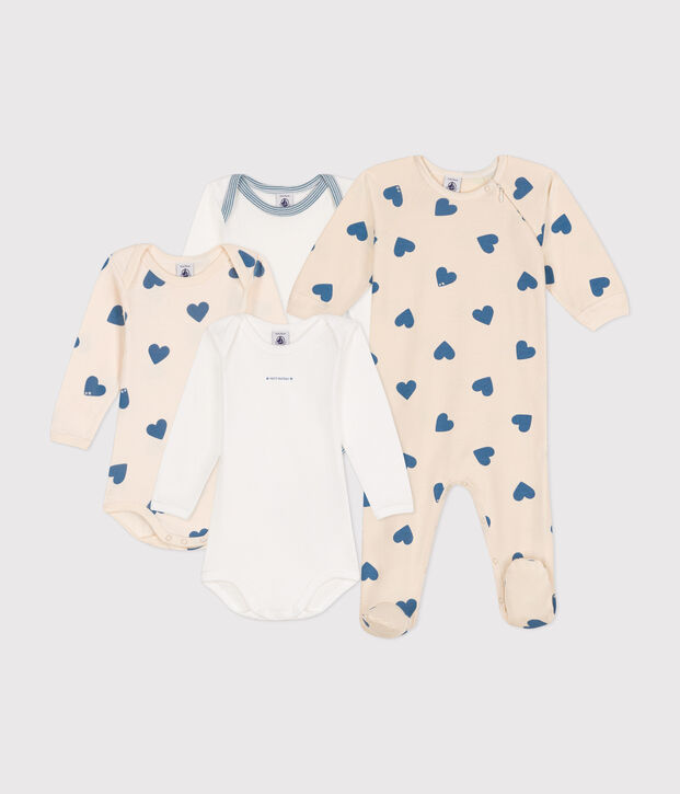 Babies' gift set containing pyjamas and three bodysuits with blue hearts multicolor