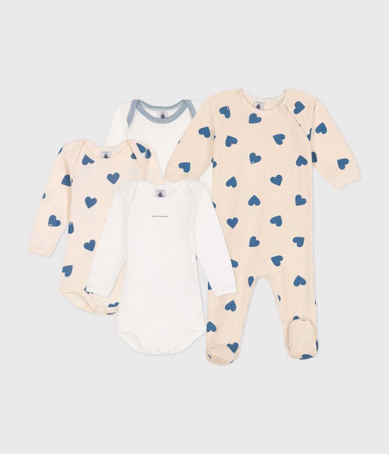 Babies' gift set containing pyjamas and three bodysuits with blue hearts multicolor