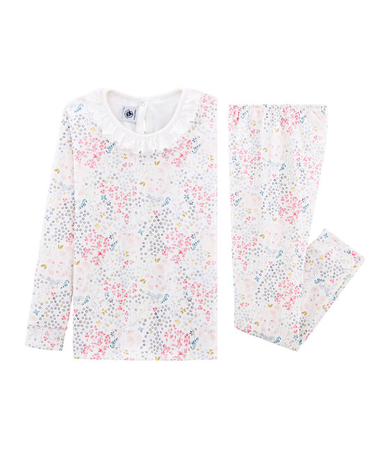 Girls' Snugfit Ribbed Pyjamas MARSHMALLOW white/MULTICO white