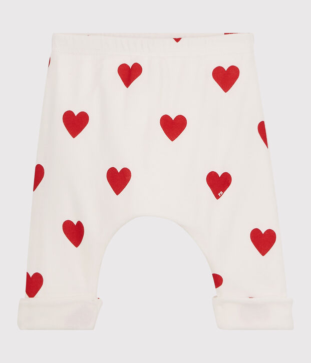 Babies' Red Heart Patterned Organic Cotton Trousers white/red