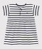 Babies' Striped Short-Sleeved Thick Jersey Dress MARSHMALLOW white/SMOKING blue