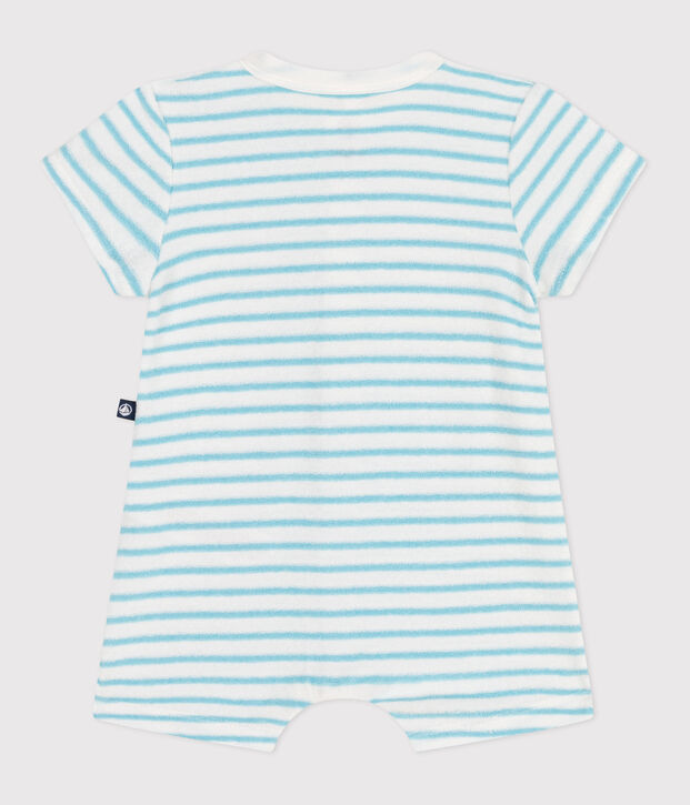 Babies' stripy cotton terry playsuit blue/blue