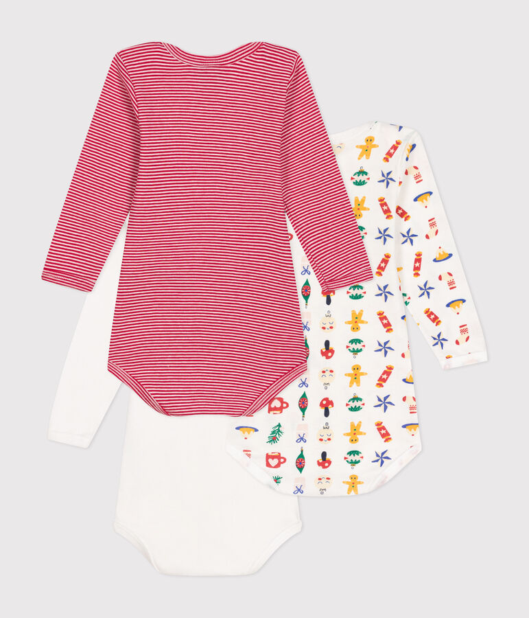Babies' long-sleeved cotton Christmas bodysuits - 3-pack multicolor