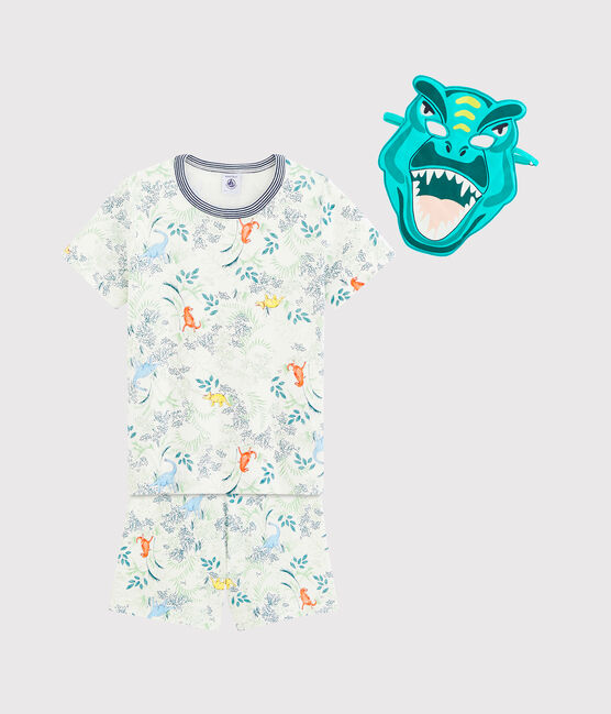 Boys' Short Pyjamas with Mask MARSHMALLOW white/MULTICO white