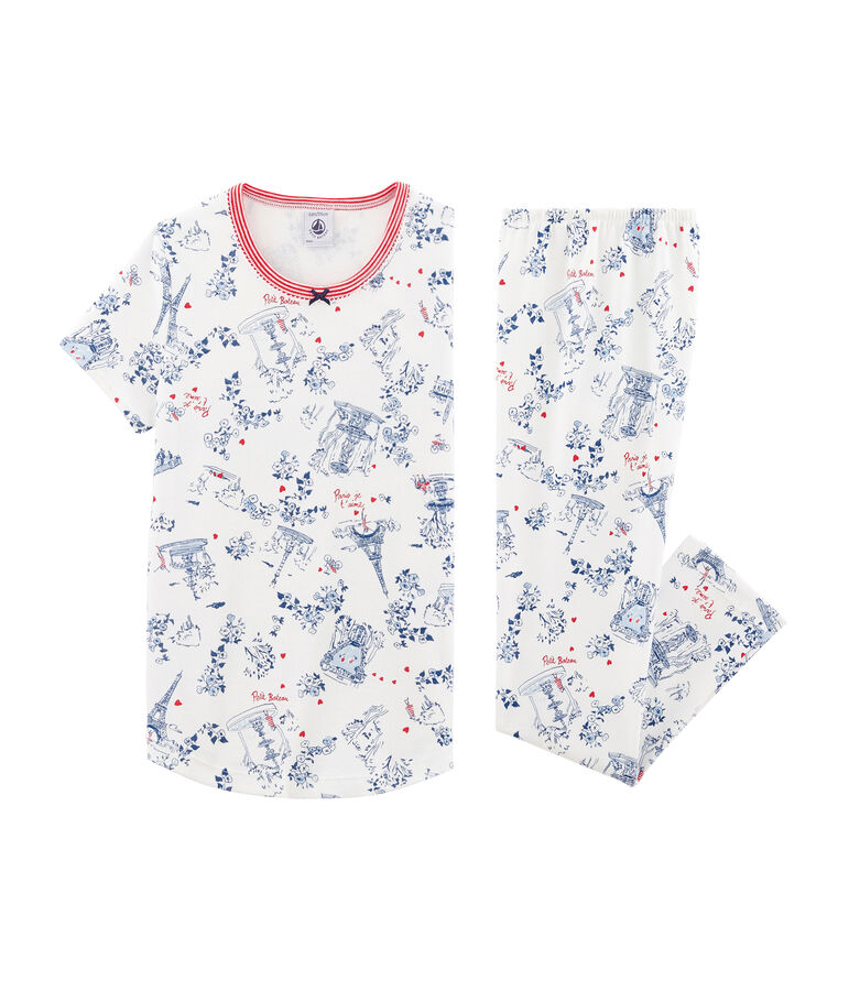 Girls' Ribbed Pyjamas white/multicolor