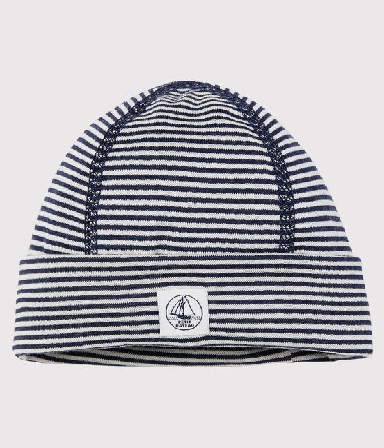 Newborn Double-Sided Jersey Bonnet with Electromagnetic Wave Protection SMOKING blue/ECUME white
