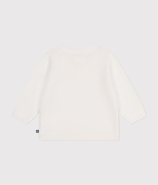 Babies' Openwork Knitted Cotton Cardigan MARSHMALLOW white