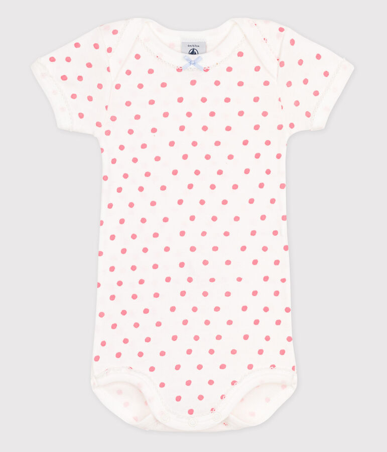 Babies' Short-Sleeved Bodysuit MARSHMALLOW white/GRETEL pink
