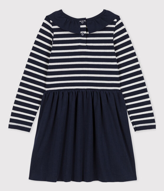 Girls' Long-Sleeved Dual-Material Dress SMOKING blue/ARGENT