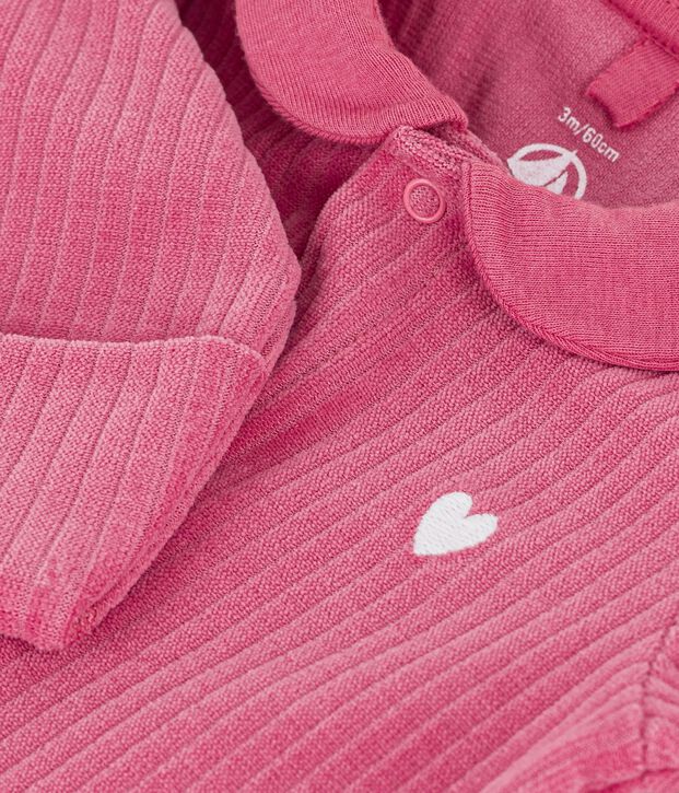 Babies' plain velour pyjama suit with a collar pink