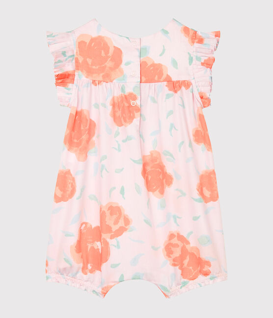 Print satin playsuit for baby girls VIENNE pink/MULTICO white