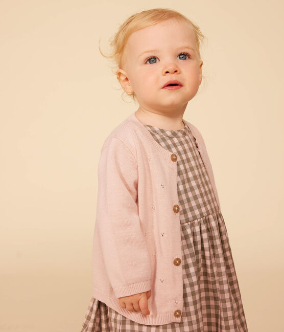 Babies' Openwork Knitted Cotton Cardigan SALINE pink