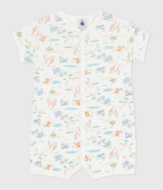 Babies' short animal print cotton jumpsuit MARSHMALLOW white/MULTICO white