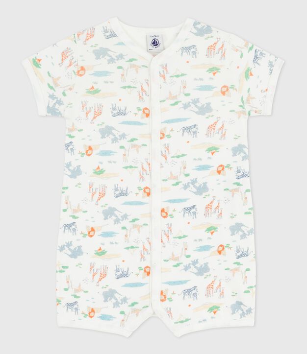 Babies' short animal print cotton jumpsuit white/multicolor