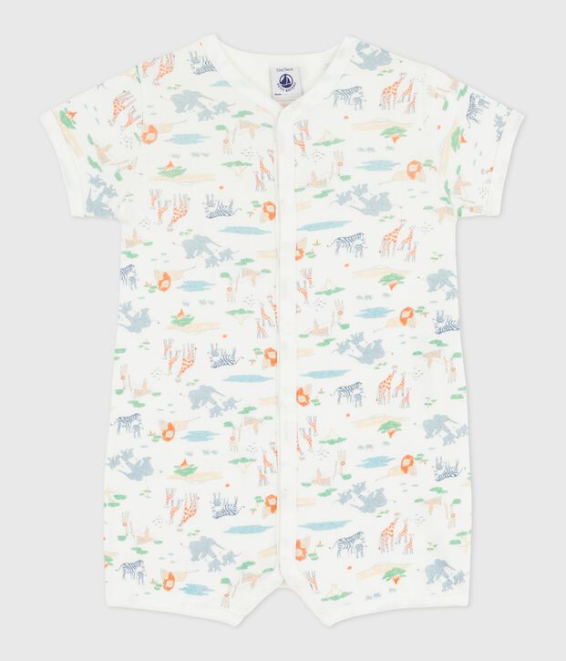 Babies' short animal print cotton jumpsuit white/multicolor