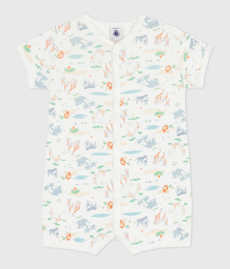 Babies' short animal print cotton jumpsuit white/multicolor