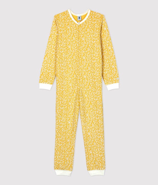 Girls' Floral Brushed Terry Towelling Jumpsuit OCRE yellow/MARSHMALLOW white