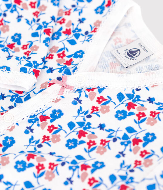 Babies' floral cotton pyjamas MARSHMALLOW white/MULTICO white