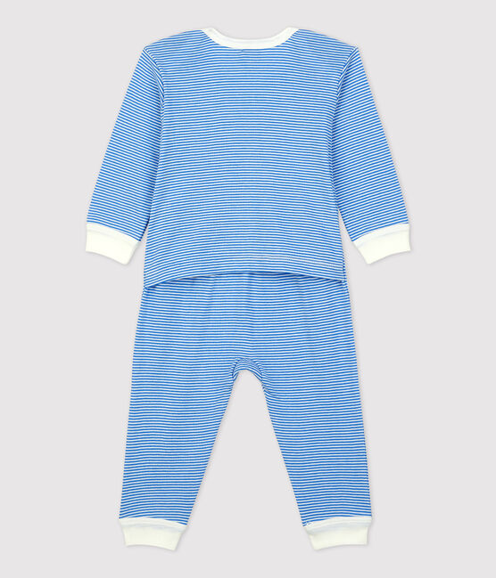 Babies' Footless Organic Cotton Sleepsuit BRASIER blue/MARSHMALLOW grey