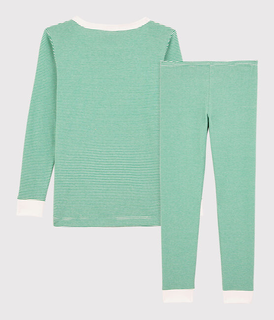Boys' Green Striped Organic Cotton Snugfit Pyjamas GAZON green/MARSHMALLOW white