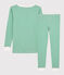 Boys' Green Striped Organic Cotton Snugfit Pyjamas GAZON green/MARSHMALLOW white