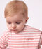 Babies' long-sleeved stripy cotton T-shirt. pink/ecru
