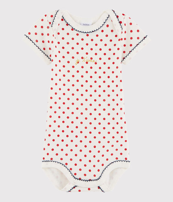 Baby Girls' Short-Sleeved Bodysuit MARSHMALLOW white/ROUGE red