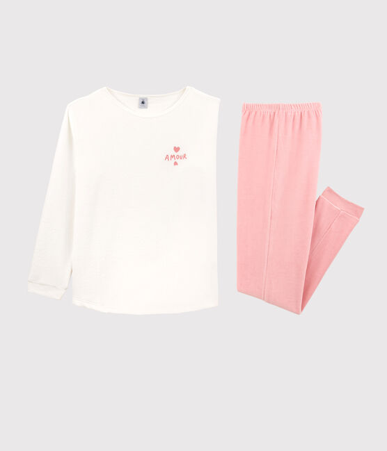 Girls' Velour Pyjamas CHARME pink/MARSHMALLOW white