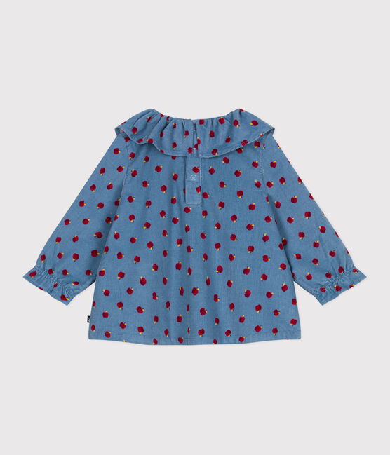 Babies' long-sleeved apple-print corduroy blouse ADRIATIC blue/MULTICO