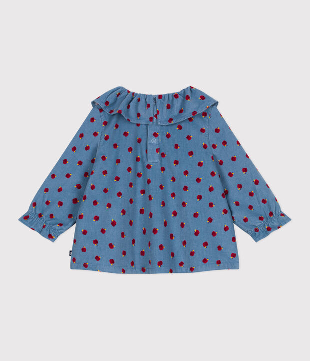 Babies' long-sleeved apple-print corduroy blouse blue/multicolor