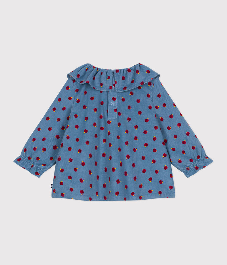 Babies' long-sleeved apple-print corduroy blouse blue/multicolor