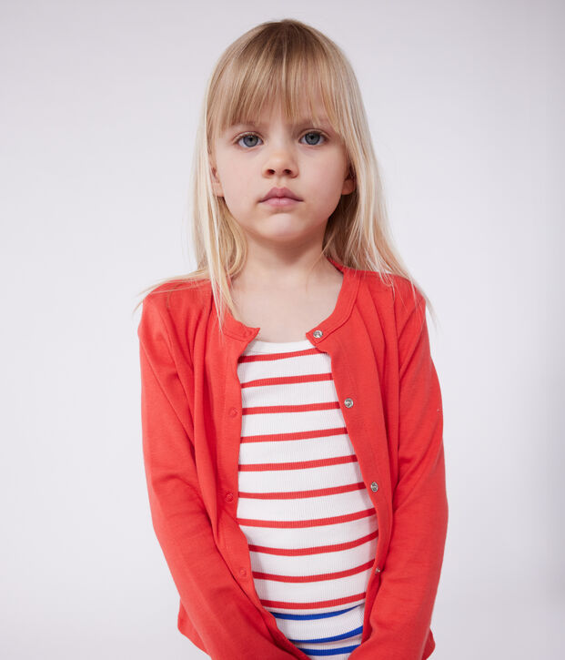 Children's plain cotton cardigan red