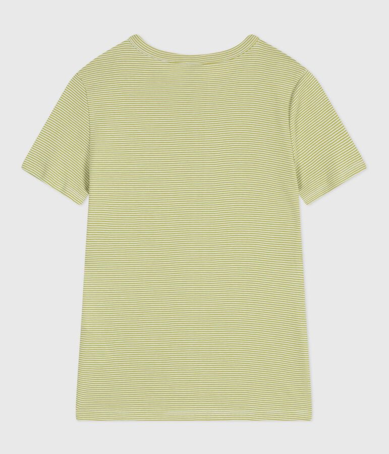 Women's short-sleeved stripy cotton T-shirt green/white