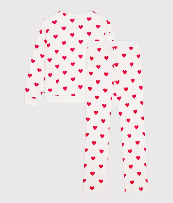 Women's heart print cotton pyjamas MARSHMALLOW white/TERKUIT red