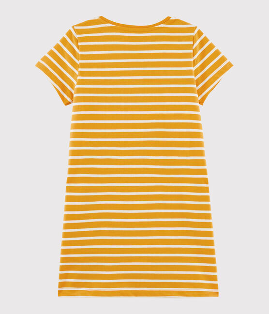 Girls' Short-Sleeved Dress BOUDOR yellow/MARSHMALLOW white