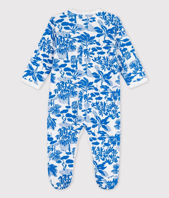 Babies' Botanic Print Cotton Sleepsuit MARSHMALLOW white/BRASIER blue