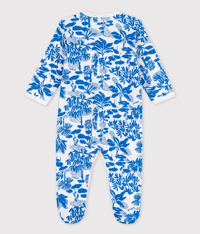 Babies' Botanic Print Cotton Sleepsuit white/blue